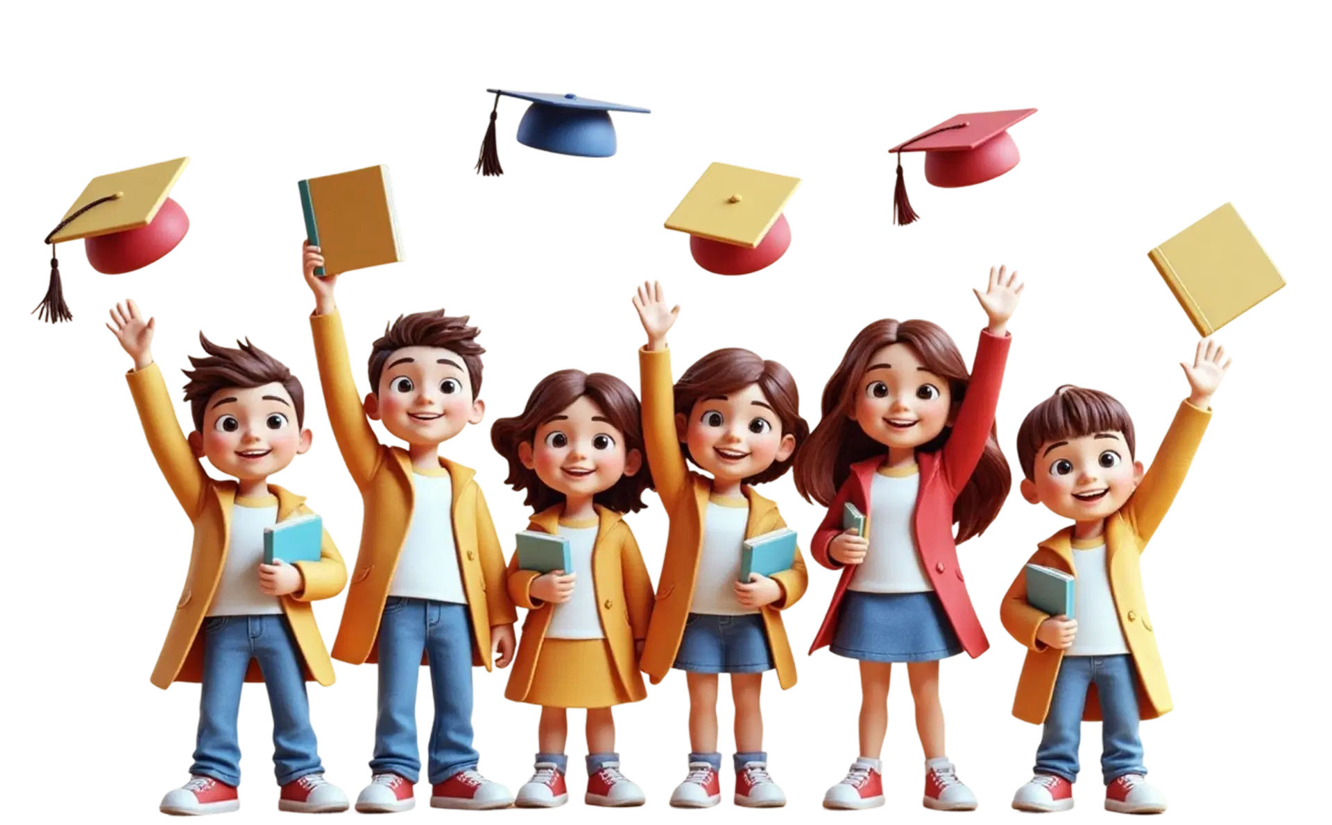 students with graduation caps